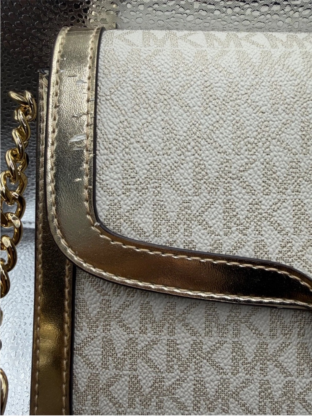 Michael Kors White Signature Crossbody with Gold Trim